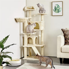 Costoffs Cat Tree, Cat Tree Tower, 145cm Multi-Level Cat Tree Tower with 2 Condos, Dangling Balls, Ladder, Sisal Scratching Posts, Round Platform, Cosy & Stable Indoor Cat Kitten Furniture, Activity Centre, Scratching Tree