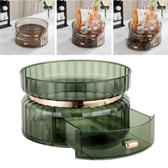 Skincare Exclusive Emerald Rotating Storage Box 25*14cm, 360° Desktop Rotating Storage Rack, with Drawer Large Capacity Cosmetic Organizer, Storage Box Suitable for Vanity Dresser Bathroom