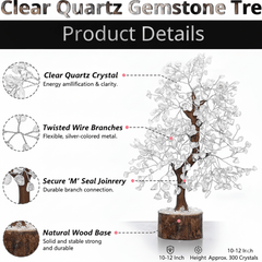 Clear Quartz Crystal Tree – Natural Healing Crystal Decor for Home Office Desk, Spiritual Feng Shui Ornament, Positive Energy Crystal Gift for Women Men, Meditation Reiki Decor, Living Room Ornament, Gift Box Included with Mini Crystal Guide