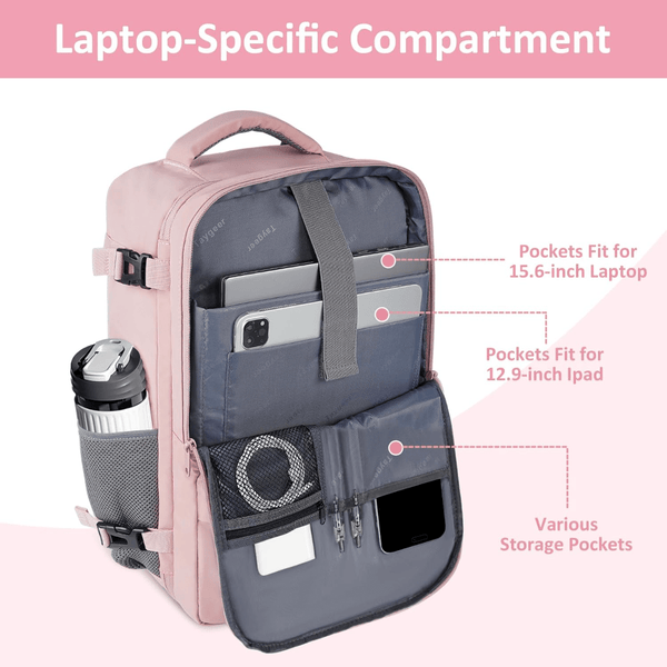 Easyjet Cabin Bag 45x36x20 Underseat, Large Capacity Travel Backpack for Women, Airline Approved Carry On Luggage Rucksack, Multifunctional Laptop Backpack with Shoe Pouch for Business, School, and Daily Commute, Pink