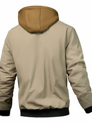Men's Solid Color Hooded Air Force One Jacket - Loose Fit Zippered Coat with Full-Length Zipper Front, Full-Liner for Spring/Autumn/Winter, Casual Outerwear (No Belt Required)