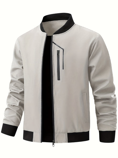 Men'S Casual Bomber Jacket | Spring-Autumn, Non-Stretch, Baseball Collar, Multiple Pockets, Zipper Closure