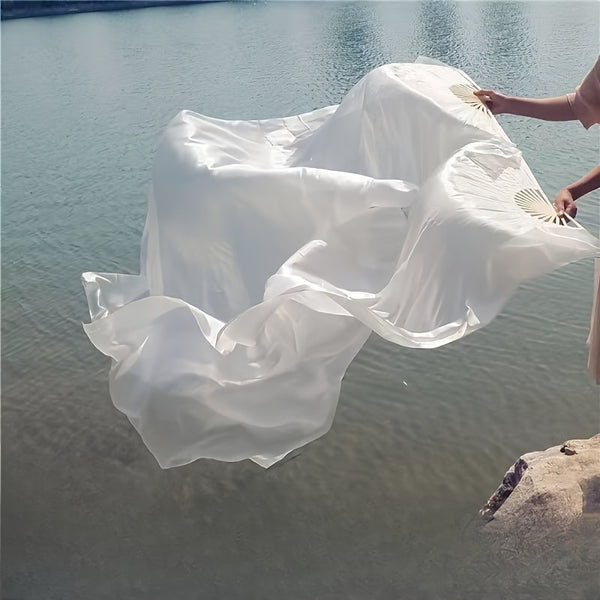 Elegant White Belly Dance Fan, Suitable for Percussion Dance, with a Universal Design of Left and Right Hands and Elegant Ribbon Material, It Is an Ideal Choice for Celebrations, Performances and Cultural Gatherings