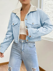 Women'S Short Corduroy And Lamb Jacket for Autumn And Winter, Featuring a Fleece Collar, Versatile Korean-Style Warm Top