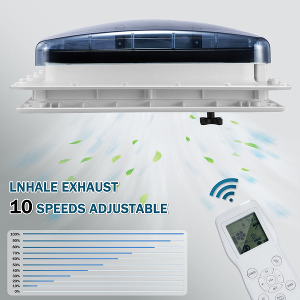 10 - Speed 12V RV Roof Vent Fan - Reversible, Rain Sensor, Ultra - Low Noise, Remote & Temp Monitoring