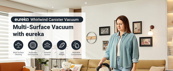 Midea EUREKA Whirlwind Canister Vacuum Cleaner, Cylinder Vacuum Cleaner - 700W Bagless Model with 1.5L Capacity Dust Cup, 2-in-1 Dusting Brush, Automatic Cord Rewind, Lightweight & Compact Design, Perfect for Pet Hair, Carpet Dust, Hard Floor Debris & Hom