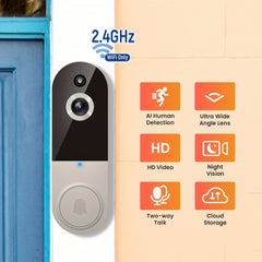 2K Wireless Video Doorbell Camera, AI Human Detection, Night Vision, Instant Alert, 2-Way Audio, 2.4G WiFi, Rechargeable Battery, Cloud Storage, Video Doorbell Camera Wireless, Video Camera Wireless Doorbell (Without Receiver)