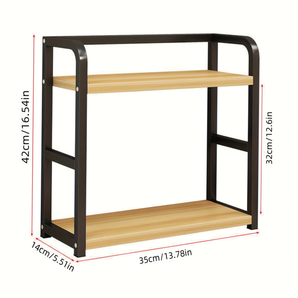 2-Tier Spice Rack Organizer for Kitchen Countertop - Wood & Carbon Steel Shelf for Spices, Jars, and Bottles - Maximize Space with Easy Assembly, Non-Skid Pads, and Durable Design, Condiment Holder | Smooth Rounded Edges, Spices Organizers And Storage