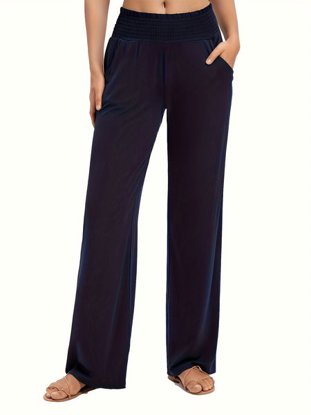 Tooluck Ladies' casual elastic waist straight trousers