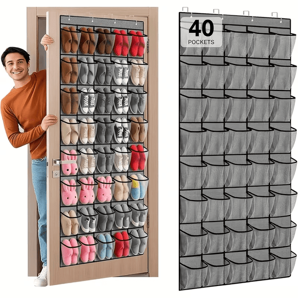 40-Tier Heavy-Duty Over-the-Door Hanging Storage Bag | FOBIANJIE Transparent Window Plastic Storage Bag with 40 Large Pockets - Space-Saving Multi-Functional Cabinet Organizer Suitable for Toys, Shoes, Clothes
