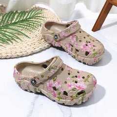 Women'S Floral Print Thick Sole Clogs, Dual-Use Adjustable Strap EVA Garden Shoes, Non-Slip Thick Sole, Summer Beach Wear, Women Shoes