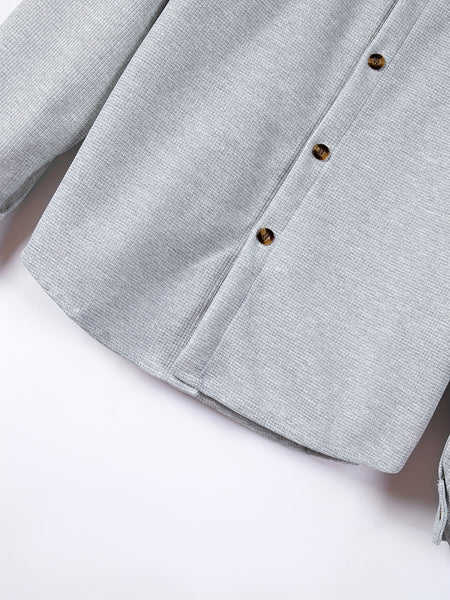 Men's Two-Piece Set, Autumn-Winter Casual Fashion Beach Dual Pocket Turn Collar Long Sleeve Shirt + Trousers Outfit for Fall/Winter Hawaiian Vacation