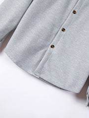 Men's Two-Piece Set, Autumn-Winter Casual Fashion Beach Dual Pocket Turn Collar Long Sleeve Shirt + Trousers Outfit for Fall/Winter Hawaiian Vacation