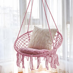 Courtyard Woven Hanging Basket, Hanging Cotton Rope Iron Ring Hanging Chair, Balcony Rocking Chair, Suitable for Indoor, Outdoor, Home, Balcony, Courtyard, Garden, Maximum Load Capacity: 200kg, Material: Iron Ring, Cotton Rope (No Include Cushion)