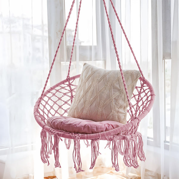 Courtyard Woven Hanging Basket, Hanging Cotton Rope Iron Ring Hanging Chair, Balcony Rocking Chair, Suitable for Indoor, Outdoor, Home, Balcony, Courtyard, Garden, Maximum Load Capacity: 200kg, Material: Iron Ring, Cotton Rope (No Include Cushion)