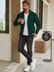 Men'S Solid Cable Knit Cardigan Fall Winter Button-Up Knit Coat