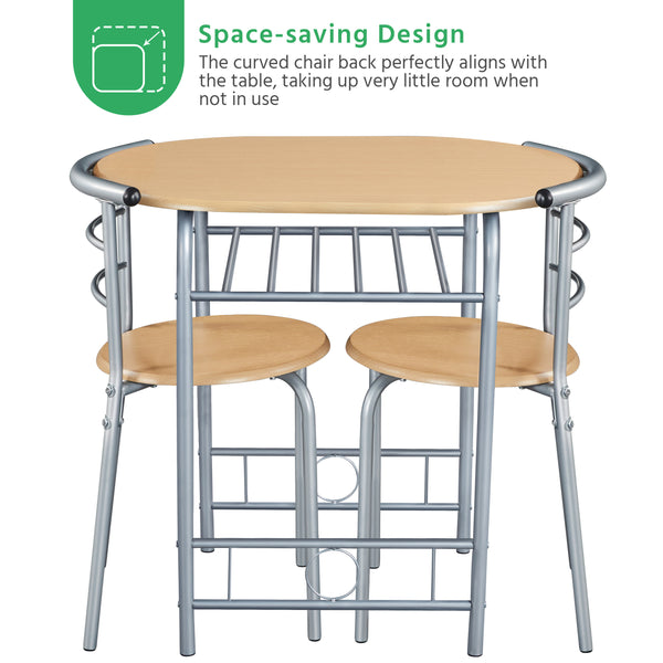 Costoffs 3 Piece Dining Table Set Modern Kitchen Table Set Space Saving Table and 2 Chairs Set with Steel Legs/Storage Rack for Kitchens/Balconies/Bedrooms/Apartments/Cafés, Natural/Drift Brown/White