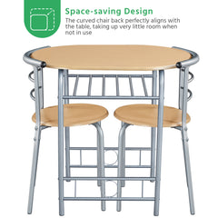 Costoffs 3pcs Dining Table Set with Space Saving Table and 2 Chairs, Modern Kitchen Table Set with Steel Legs and Storage Rack for Kitchens/Balconies/Bedrooms/Apartments/Cafés, Natural/Drift Brown/White