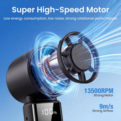 Portable Handheld Fan, High Speed Turbo Hand Held Fan with Speed (1-199) 4000Mah Battery up to 16Hrs, Rechargeable Mini Hand Fan with LED Display, Foldable Portable Fan for Home Outdoor (Black)