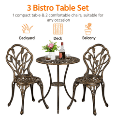 Costoffs 3pcs Patio Bistro Table Set with Umbrella Hole Outdoor Furniture Antique Aluminium Chair Rose Vine Dining Set for Garden Backyard Porch Balcony Lawn Pool