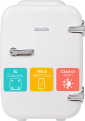 Abode Blue Mini Fridge A4CLR201BL 4L/6 Can Portable Thermoelectric Mini Cooler & Warmer for Drinks, Cosmetics/Makeup/Skincare, AC/DC Power, Retro Style, for Bedroom, Home, Caravan, Car