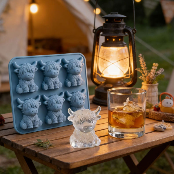 6-Cavity Highland Cow Ice Mold - Food-Grade Silicone Scottish Cow-Shaped Ice Cube Tray Suitable for Whiskey,, Drinks, Non-Toxic for, for Home Bar, Parties, Picnics, Themed Gatherings, Adorable Animal Ice Cubes