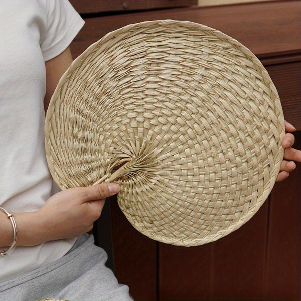 Nostalgic Southeast Asian-Style Hand Fan - Purely Hand-Woven, Seashell-Shaped Design, Cooling Palm Leaf Fan, Wall-Hanging Decor, Photography Prop