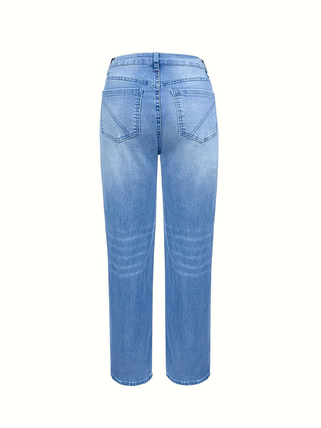 Women's Casual Ripped Hole Straight-barrel Multi-button Pants