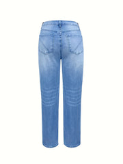 Women's Casual Ripped Hole Straight-barrel Multi-button Pants