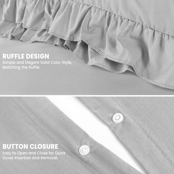 3-Piece Ruffle Frilled Duvet Cover Set – Soft, Comfortable Bedding with Pillowcases, Button Closure, Elegant Layered Design