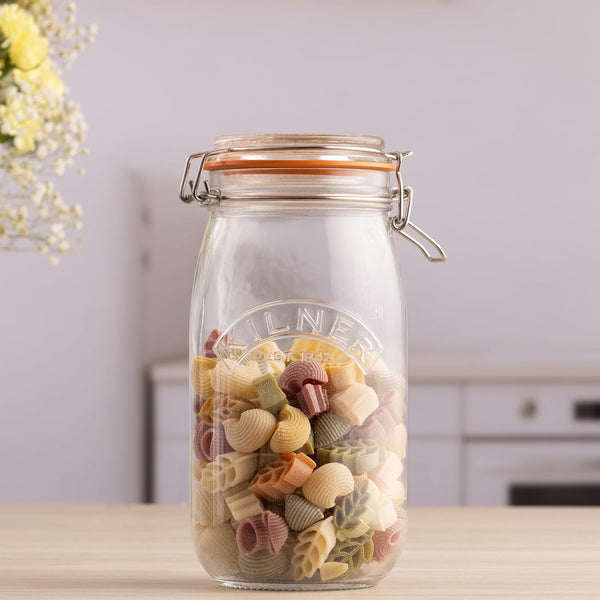 Kilner Clip Top Jar 1.5 Litre (1500 Ml) Airtight Glass Storage Jar for Preserving Fruits Vegetables Coffee Tea Rice Flour Nuts Pasta
