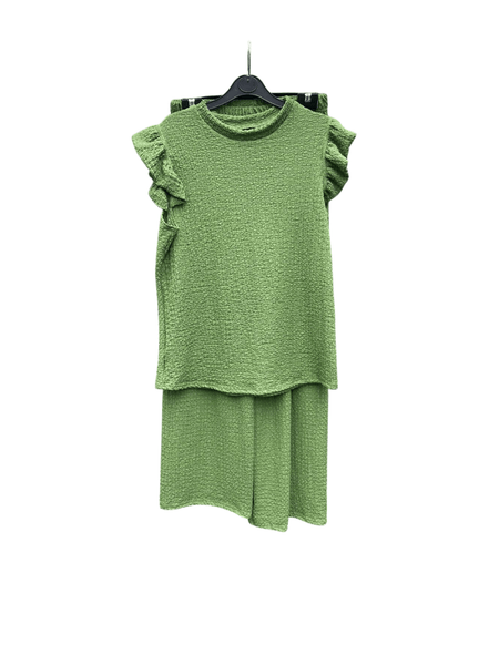 Women'S Textured Cheesecloth Frill Sleeve Top Trouser 2pcs Co Ord Loungewear Set
