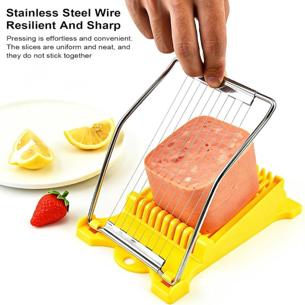 Upgrade Hand Luncheon Meat Slicer, Manual Egg Cutter, Multi-Purpose Kitchen Tool for, Cheese Bananas, Avocados, Vegetables Dishwasher Safe, Rust-Resistant (yellow, 10-Wire)