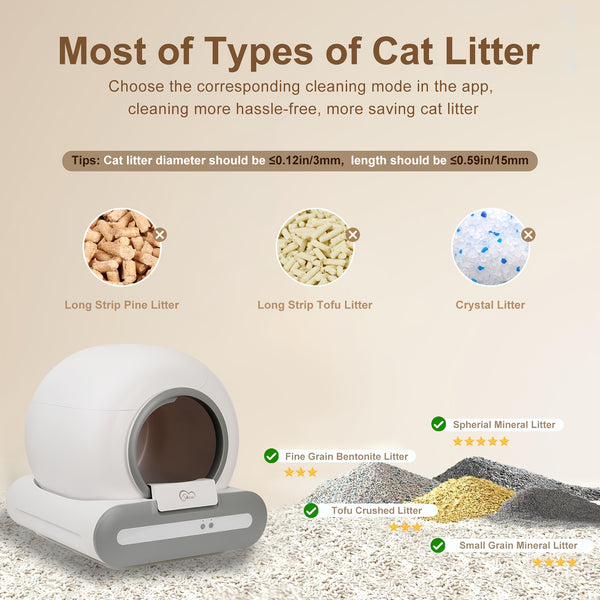 DOEL Self-Cleaning Cat Litter Box Automatic Cat Litter Box with Litter Mat And Trash Bags 65L Large Capacity Cat Toilet App Control 2.4G Wifi, Without Battery