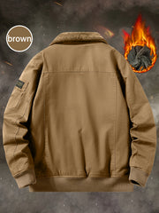 Men'S Fleece Lined Utility Jacket, Winter Outdoor Windproof Coat Warm Cold Weather Gear, Casual Athletic Trench Coat, Comfortable Fleece-Lined Thickened Jacket, Arm Sleeves with Zipper Pockets, Letter Print