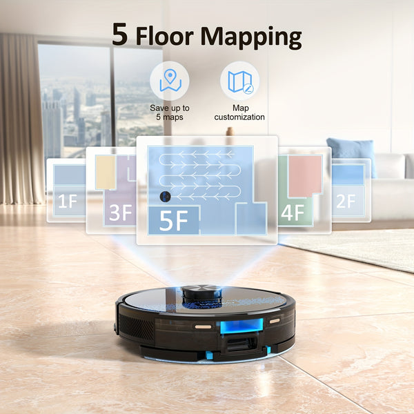Lubluelu 2025 Latest SL60 Ultra 4500Pa Robot Vacuum And Mop Combination, Automated Vacuum, Self-Recharging, Anti-Siphon, 55Db Quiet Operation, Ultra-Slim Design, 5 Mapping Options, 24 Restricted Areas for Pet Hair on Carpets And Hard Floors