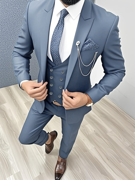 Fashion Men's Leisure Boutique Slim Fit Light Business Suit Set, Wedding Ball Dress Jacket + Vest + Pants 3pcs Suit.
