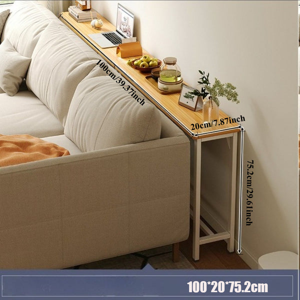 Minimalist Wooden Console Table - Slim Wall-Mounted Single/Double Tier Entryway Shelf with Carbon Steel Frame, Space-Saving Narrow Hallway Table, Bedroom/Living Room Table (80x20cm, MDF Wood + Black/White Metal)