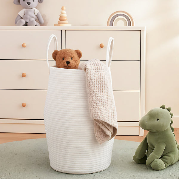 Large Foldable Laundry Hamper – Woven Rope Basket with Sturdy Handle for Dirty Clothes, Blankets & Toys – Ideal for Bedroom, Living Room Storage