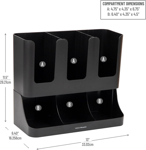 VCCUIOB Mind 6 Compartment Upright Breakroom Coffee Condiment and Cup Storage Organizer, Black