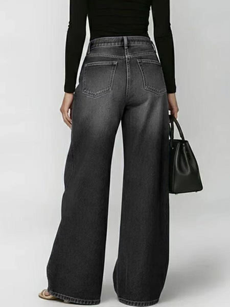 Women's Retro High Elasticity Denim Pants with Metal Circles Design- Long Versatile Jeans for Women, High-waist Trousers, Trendy Womens Clothes for Summer, All Seasons Style, Fabric, Hand Washable, Slim Fit, Suit for Daily Wear