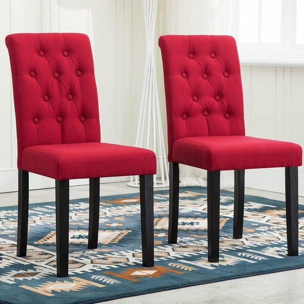 mcc direct Set of 2 Lined Fabric Dining Chairs With Solid Wooden Legs For Home & Commercial Restaurants