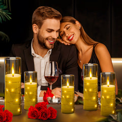 5-Pack LED Flameless Candles with Remote, Battery Operated Flickering Flame Effect Candles with Timer and Embedded String Lights, Realistic Glass Electric Candles for Home Decor
