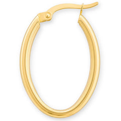 14Ct Yellow Gold Line Texture Oval Hoop Earrings