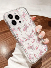 Phone case: 1 Christmas Candy Cane& Bow Transparent Full Coverage Anti-Slip Phone Case Compatible with iPhone 11, 12, XR, 13, 13 Pro, 13 Pro Max, 14, 14 Pro, 14 Pro Max, 15, 15 Pro, 15 Plus, 15 Pro Max, 16, 16 Pro, 16 Plus, 16 Pro Max, 17.