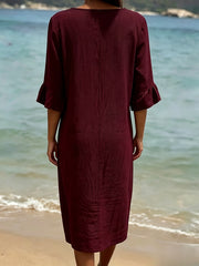 2026 Spring/ Summer New European And American Style V-Neck Big Button Ruffle Sleeve Dress Sexy Temperament Women'S Clothing