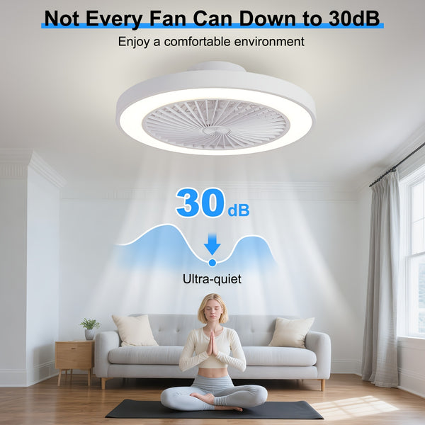 Ceiling Fans with Lights And Remote, 48.26cm Flush Mount LED Dimmable Ceiling Fan, 6 Wind Speed Reversible Quiet, 3000-6500K Color Temperature Low Profile Ceiling Fan, Ceiling Fans with Lights for Bedroom, Dining Room And Living Room