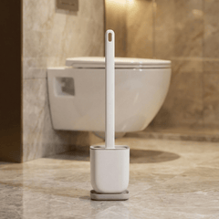 Silicone Toilet Brush with Holder – Soft Bristles, Anti-Drip Base & Wall Mount Silicone Bristles & Non-Slip Long Handle