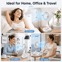 A2Z 8 Inch Rechargeable USB Foldable Desk Fan – Portable White Cooling Fan with Adjustable Height & Tilt, 5-Blade Quiet Operation, LED Indicator & Compact Design for Home, Office & Travel Use