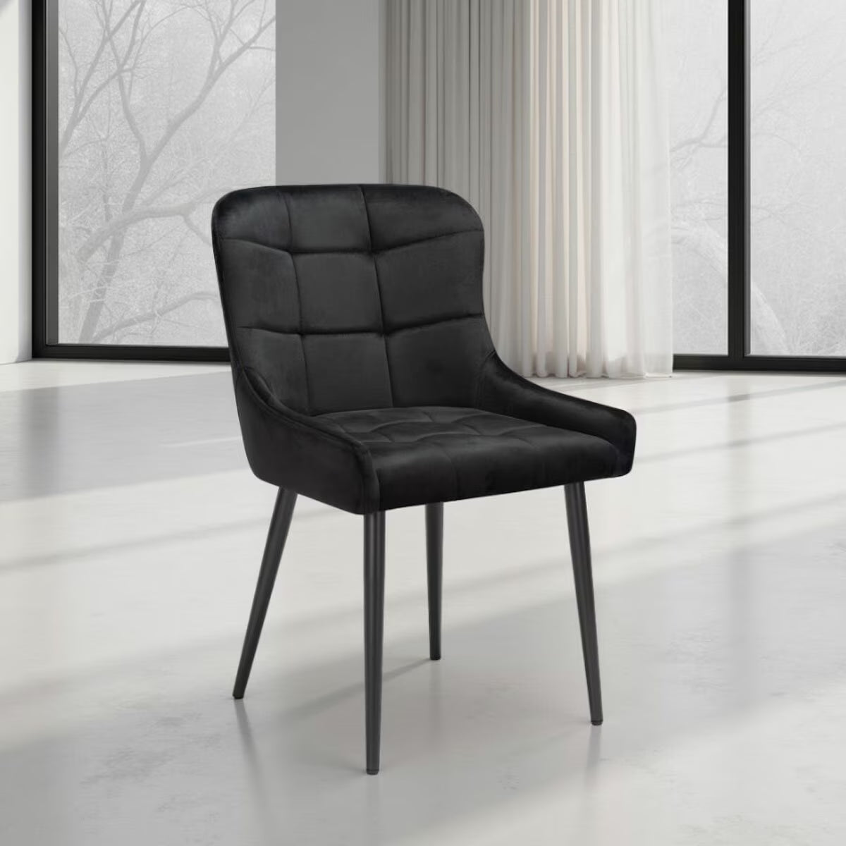 Indus Valley Kia Black Velvet Dining Chair, 2 Pack